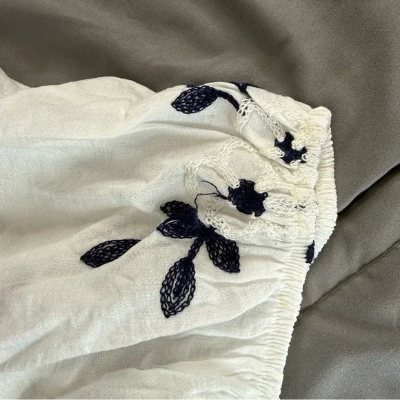 Kindred Anthropologie White Navy Embroidered Peasant Midi Dress 3X NWT Boho - Picture 12 of 14